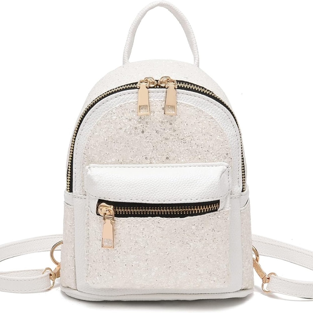 🍀 4 for $24: NWT White Sequin and PU Leather Mini Backpack